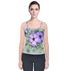 Flowers Vector Illustration Figure Velvet Spaghetti Strap Top