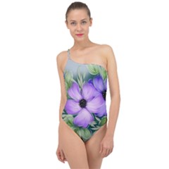 Flowers Vector Illustration Figure Classic One Shoulder Swimsuit