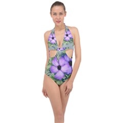 Flowers Vector Illustration Figure Halter Front Plunge Swimsuit