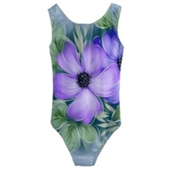 Flowers Vector Illustration Figure Kids  Cut-out Back One Piece Swimsuit