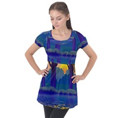 Illustration Vector Forest Nature Puff Sleeve Tunic Top