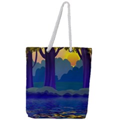 Illustration Vector Forest Nature Full Print Rope Handle Tote (large)