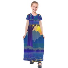 Illustration Vector Forest Nature Kids  Short Sleeve Maxi Dress by Pakrebo