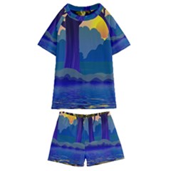 Illustration Vector Forest Nature Kids  Swim Tee And Shorts Set