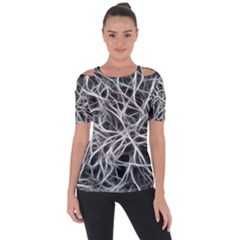 Nerves Cells Dendrites Sepia Shoulder Cut Out Short Sleeve Top by Pakrebo