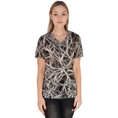 Nerves Cells Dendrites Sepia Women s V-neck Scrub Top by Pakrebo