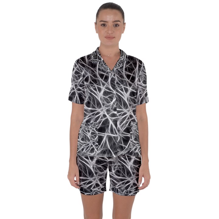 Nerves Cells Dendrites Sepia Satin Short Sleeve Pyjamas Set