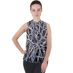 Nerves Cells Dendrites Sepia Mock Neck Chiffon Sleeveless Top