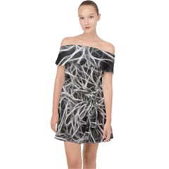 Nerves Cells Dendrites Sepia Off Shoulder Chiffon Dress