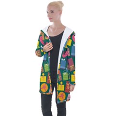 Presents Gifts Background Colorful Longline Hooded Cardigan