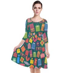 Presents Gifts Background Colorful Quarter Sleeve Waist Band Dress