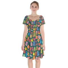 Presents Gifts Background Colorful Short Sleeve Bardot Dress by Pakrebo