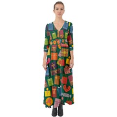 Presents Gifts Background Colorful Button Up Boho Maxi Dress