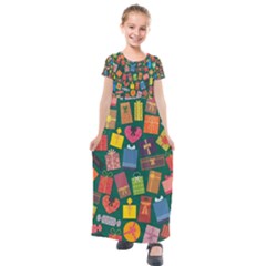 Presents Gifts Background Colorful Kids  Short Sleeve Maxi Dress