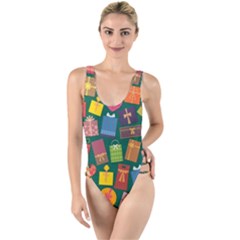 Presents Gifts Background Colorful High Leg Strappy Swimsuit