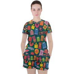 Presents Gifts Background Colorful Women s Tee And Shorts Set