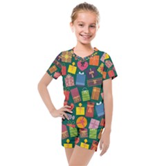 Presents Gifts Background Colorful Kids  Mesh Tee And Shorts Set