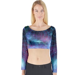 Network Earth Block Chain Globe Long Sleeve Crop Top by Pakrebo