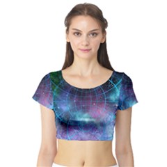 Network Earth Block Chain Globe Short Sleeve Crop Top by Pakrebo