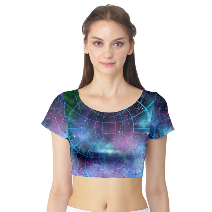 Network Earth Block Chain Globe Short Sleeve Crop Top