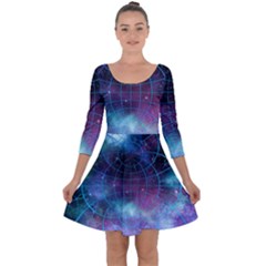 Network Earth Block Chain Globe Quarter Sleeve Skater Dress