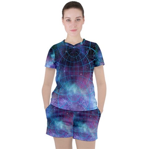 Network Earth Block Chain Globe Women s Tee And Shorts Set by Pakrebo