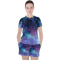 Network Earth Block Chain Globe Women s Tee And Shorts Set