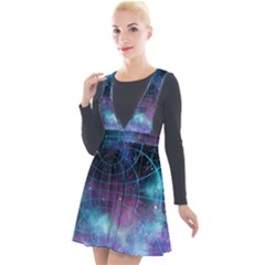 Network Earth Block Chain Globe Plunge Pinafore Velour Dress