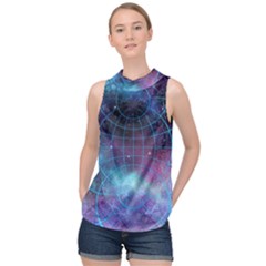 Network Earth Block Chain Globe High Neck Satin Top