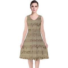 Vintage Sheet Music Background V-neck Midi Sleeveless Dress 