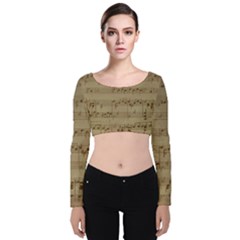 Vintage Sheet Music Background Velvet Long Sleeve Crop Top