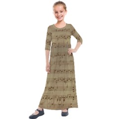 Vintage Sheet Music Background Kids  Quarter Sleeve Maxi Dress