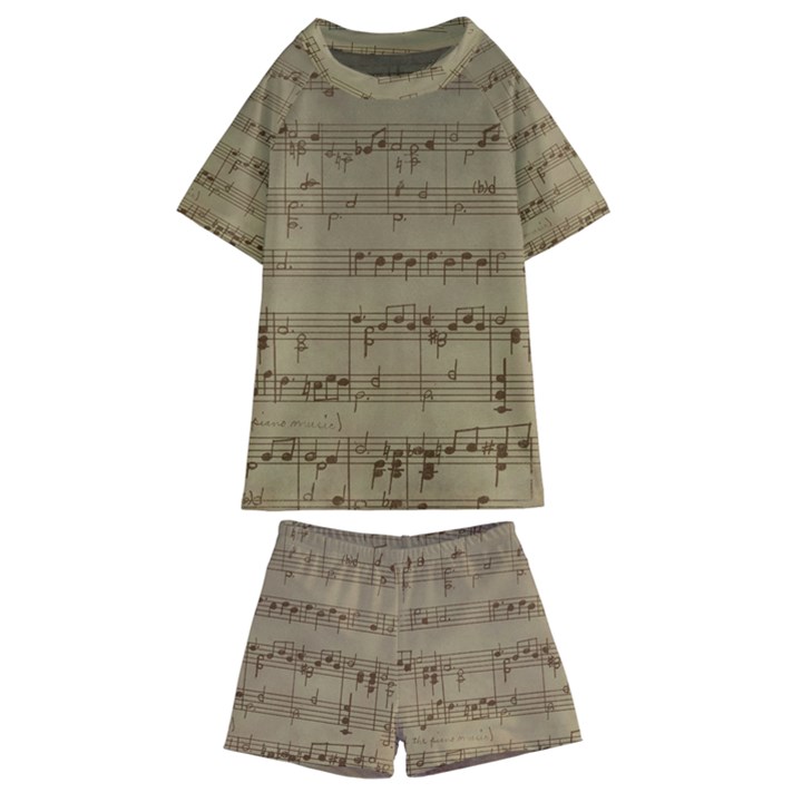 Vintage Sheet Music Background Kids  Swim Tee and Shorts Set