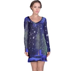 Winter Wonderland Night Snow Long Sleeve Nightdress by Pakrebo