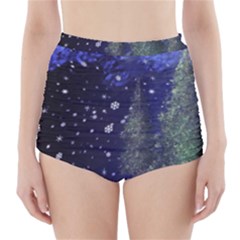 Winter Wonderland Night Snow High-waisted Bikini Bottoms by Pakrebo