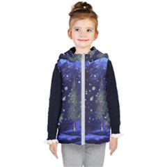 Winter Wonderland Night Snow Kids  Hooded Puffer Vest by Pakrebo