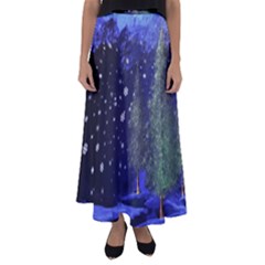 Winter Wonderland Night Snow Flared Maxi Skirt by Pakrebo