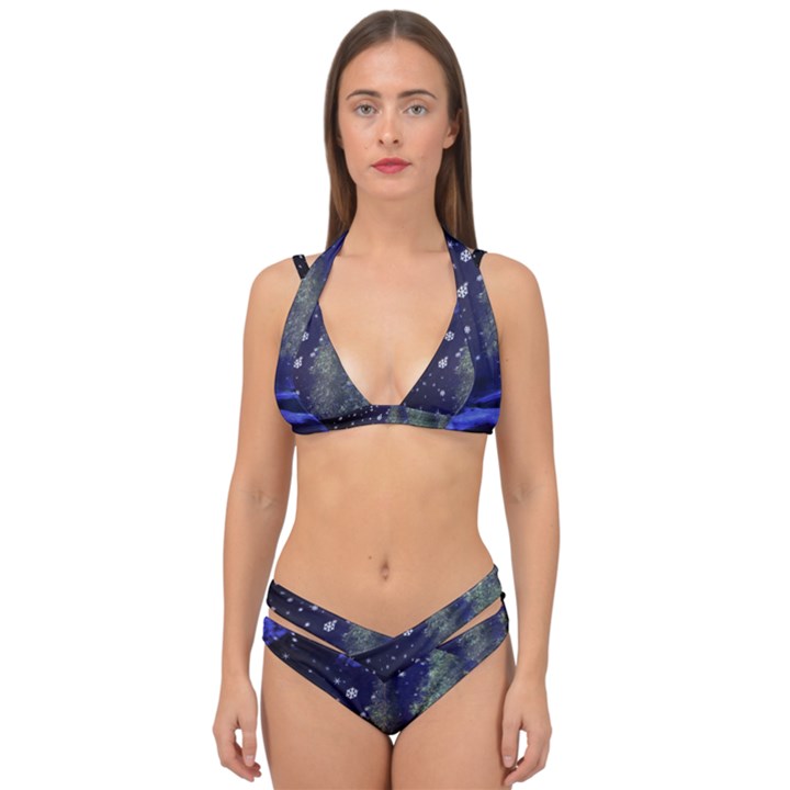 Winter Wonderland Night Snow Double Strap Halter Bikini Set