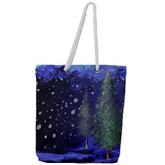 Winter Wonderland Night Snow Full Print Rope Handle Tote (large)