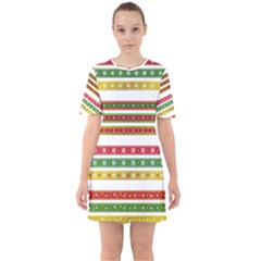 Christmas Ribbons Christmas Gold Sixties Short Sleeve Mini Dress by Pakrebo