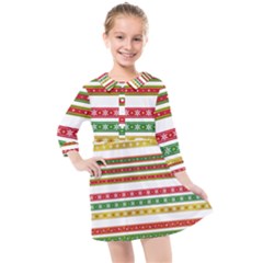 Christmas Ribbons Christmas Gold Kids  Quarter Sleeve Shirt Dress by Pakrebo