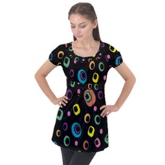 Abstract Background Retro 60s 70s Puff Sleeve Tunic Top