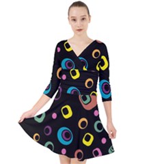 Abstract Background Retro 60s 70s Quarter Sleeve Front Wrap Dress by Pakrebo