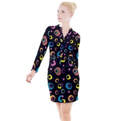 Abstract Background Retro 60s 70s Button Long Sleeve Dress by Pakrebo