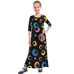 Abstract Background Retro 60s 70s Kids  Quarter Sleeve Maxi Dress by Pakrebo