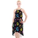 Abstract Background Retro 60s 70s High-Low Halter Chiffon Dress  View1