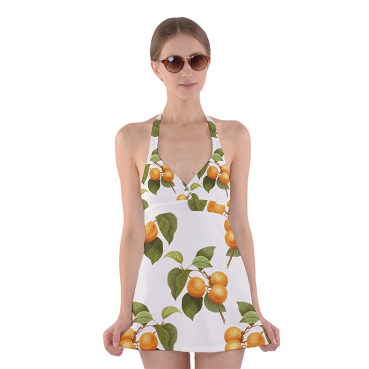 Apricot Fruit Vintage Art Halter Dress Swimsuit 