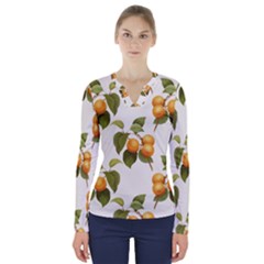 Apricot Fruit Vintage Art V-neck Long Sleeve Top by Pakrebo