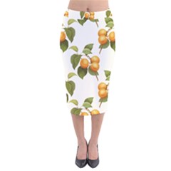 Apricot Fruit Vintage Art Velvet Midi Pencil Skirt by Pakrebo