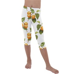 Apricot Fruit Vintage Art Kids  Lightweight Velour Capri Leggings 